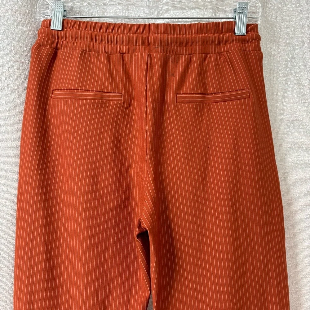 ICHI Women's Striped Straight Leg Pants in Rust Orange Size Small Preppy Office